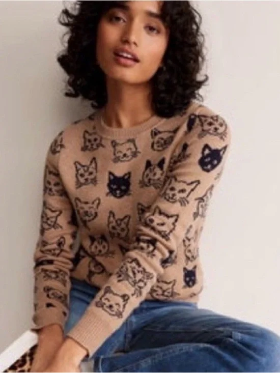 Boden Heather Jaquard Crewneck Sweater with Navy Cats. 🐈⬛ - Picture 1 of 3